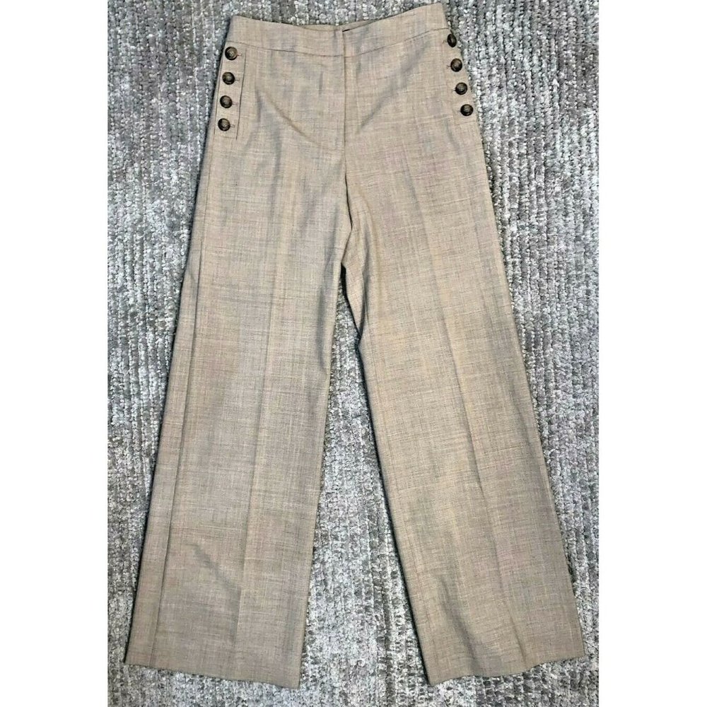 Etcetera~ Classy Lightweight Tan Linen Blend Pants w Button Accents Size 2 ~YaY!